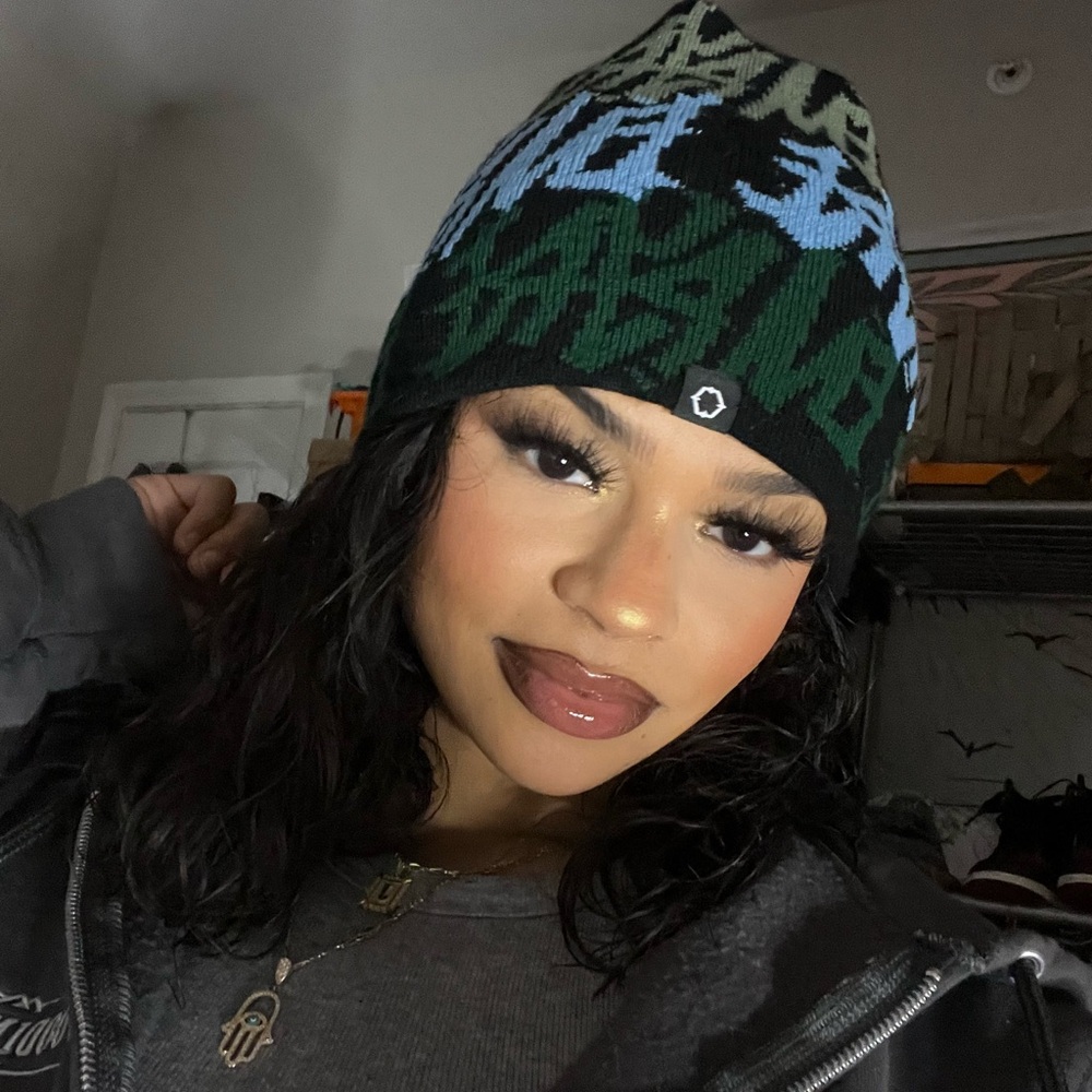 Black and Green Graphic Beanie